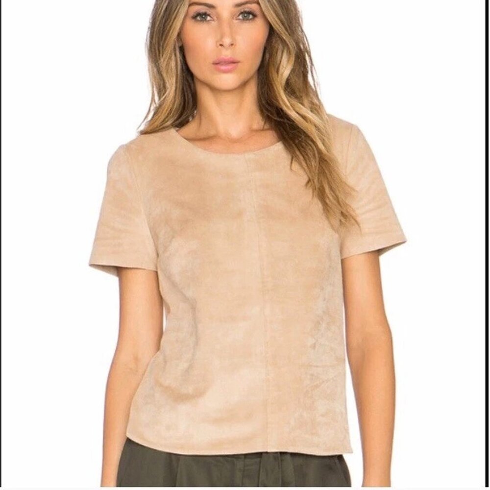 1.STATE Faux Suede Blush Nude Top | Size Medium | Soft Short Sleeve Blouse